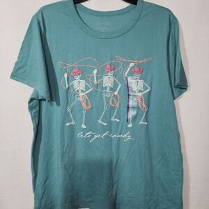 Skeleton cowboys ''Let's get rowdy'' shirt women's XL by Zoe Liv